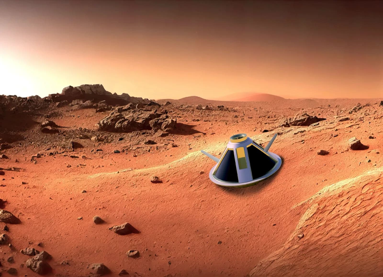 A lander on the surface of Mars.