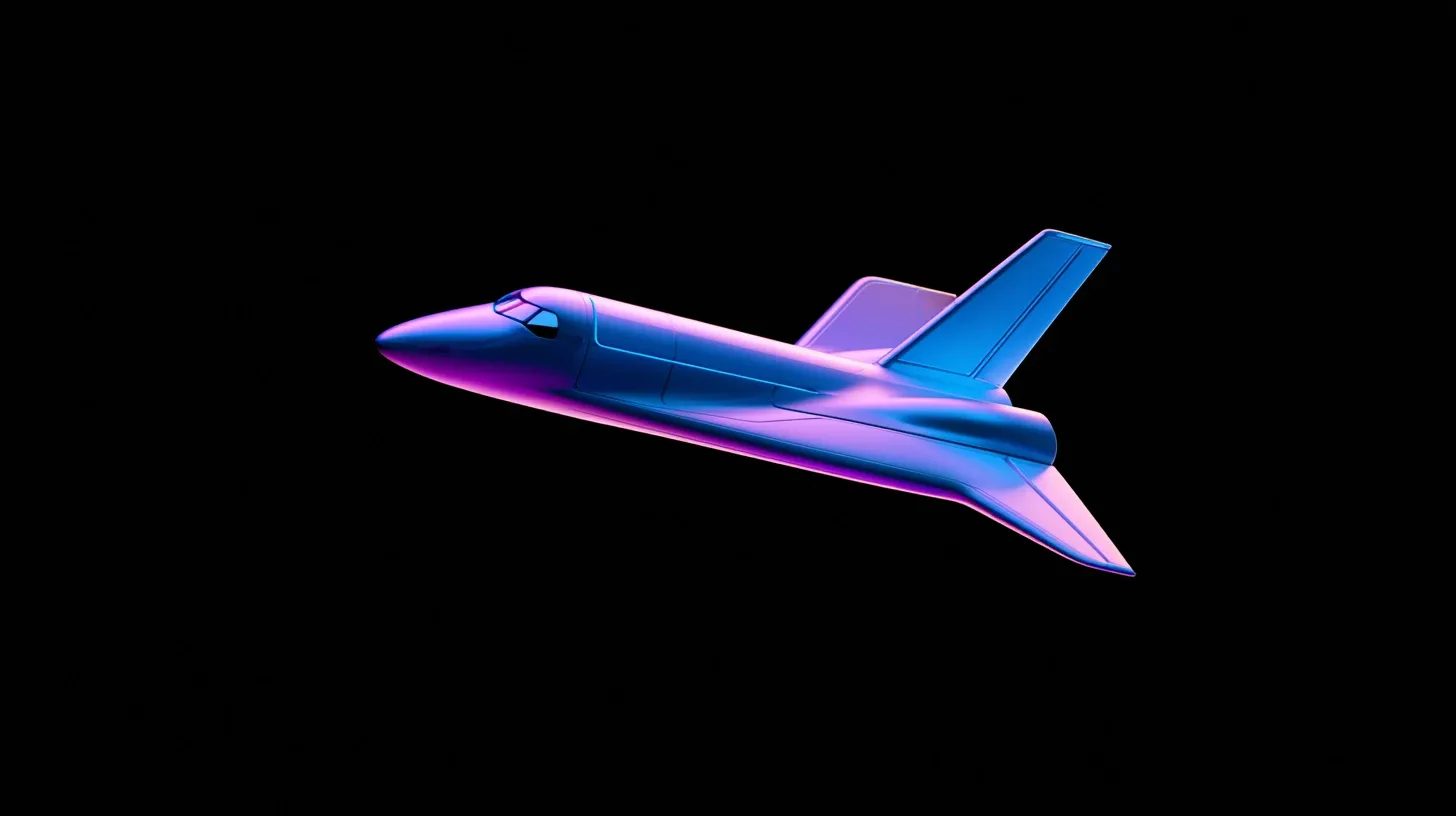 A spaceplane in flight against a black ground.